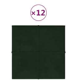 Panneaux muraux 12 pcs Vert foncé 30x30 cm Velours 1,08 m²