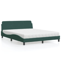 Lit avec matelas vert foncé 160x200 cm velours