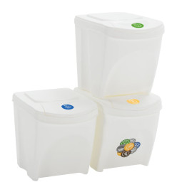 Poubelles à ordures empilables 3 pcs Blanc 75 L Polypropylène