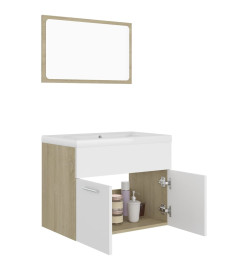 Ensemble de meubles de bain Blanc et chêne sonoma Aggloméré