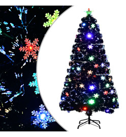 Sapin de Noël et flocons de neige LED Noir 120 cm Fibre optique