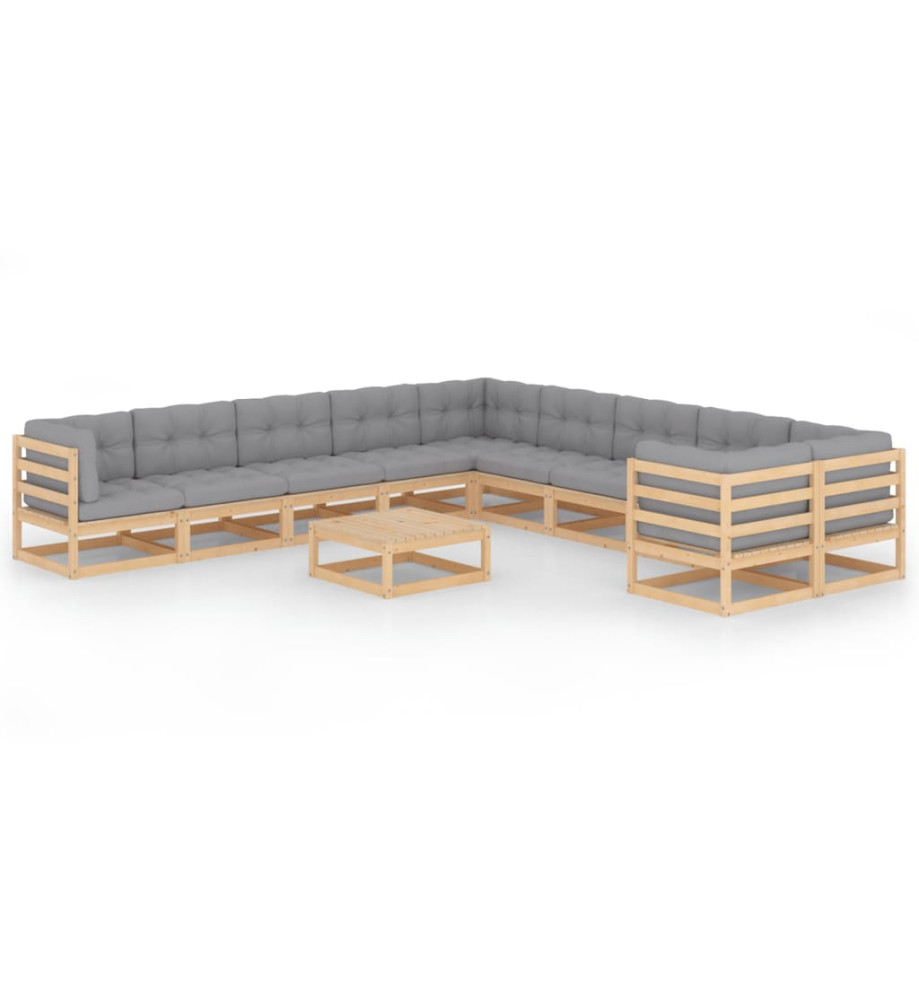 Salon de jardin 11 pcs avec coussins Bois de pin massif Salon de jardin 11 pcs avec coussins Bois de pin massif