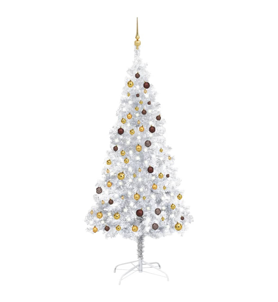 Arbre de Noël artificiel avec LED et boules Argenté 210 cm PET