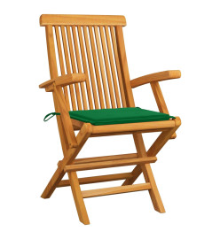 Chaises de jardin avec coussins vert 8 pcs Bois de teck massif