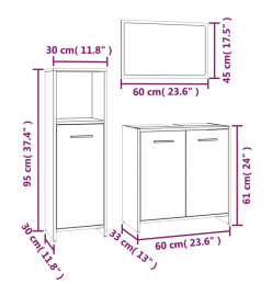 Ensemble de meubles de salle de bain 3 pcs Sonoma gris