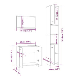 Ensemble de meubles de salle de bain 3 pcs Sonoma gris