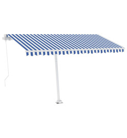Auvent manuel rétractable avec LED 450x300 cm Bleu et blanc