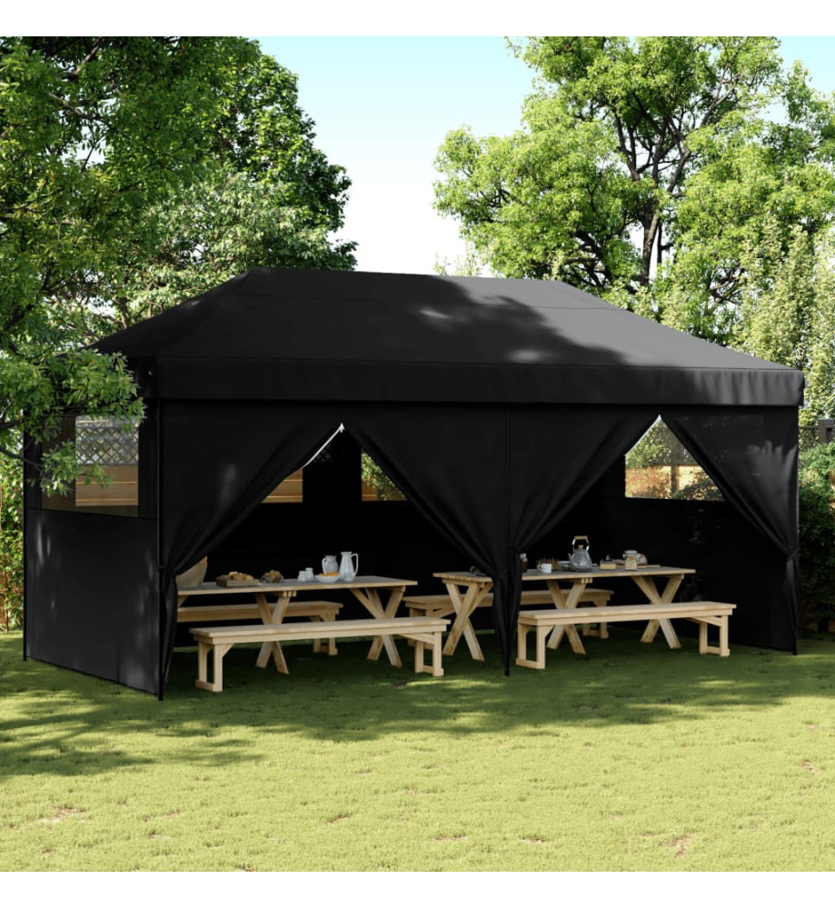 Tente de réception pliable escamotable 4 parois latérales noir Tente de réception pliable escamotable 4 parois latérales noir