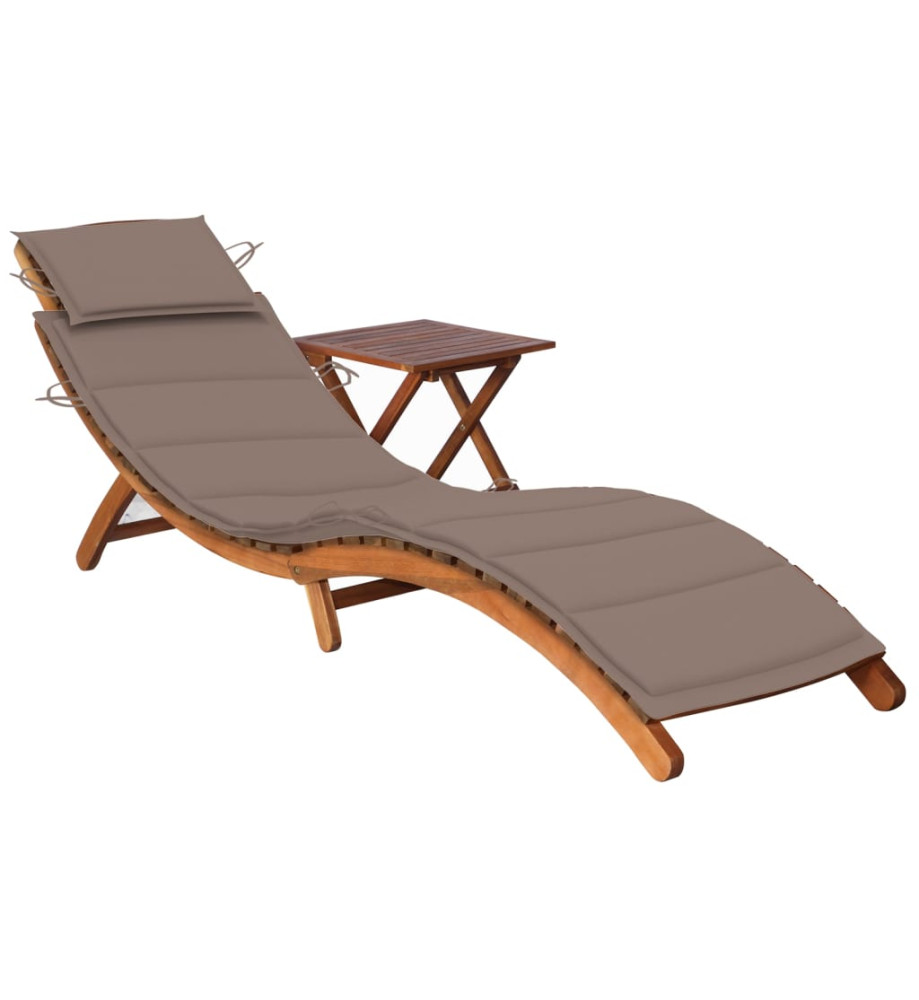 Chaise longue de jardin avec table et coussin Bois d'acacia Chaise longue de jardin avec table et coussin Bois d'acacia