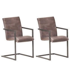 Chaises à manger cantilever lot de 2 marron cuir véritable