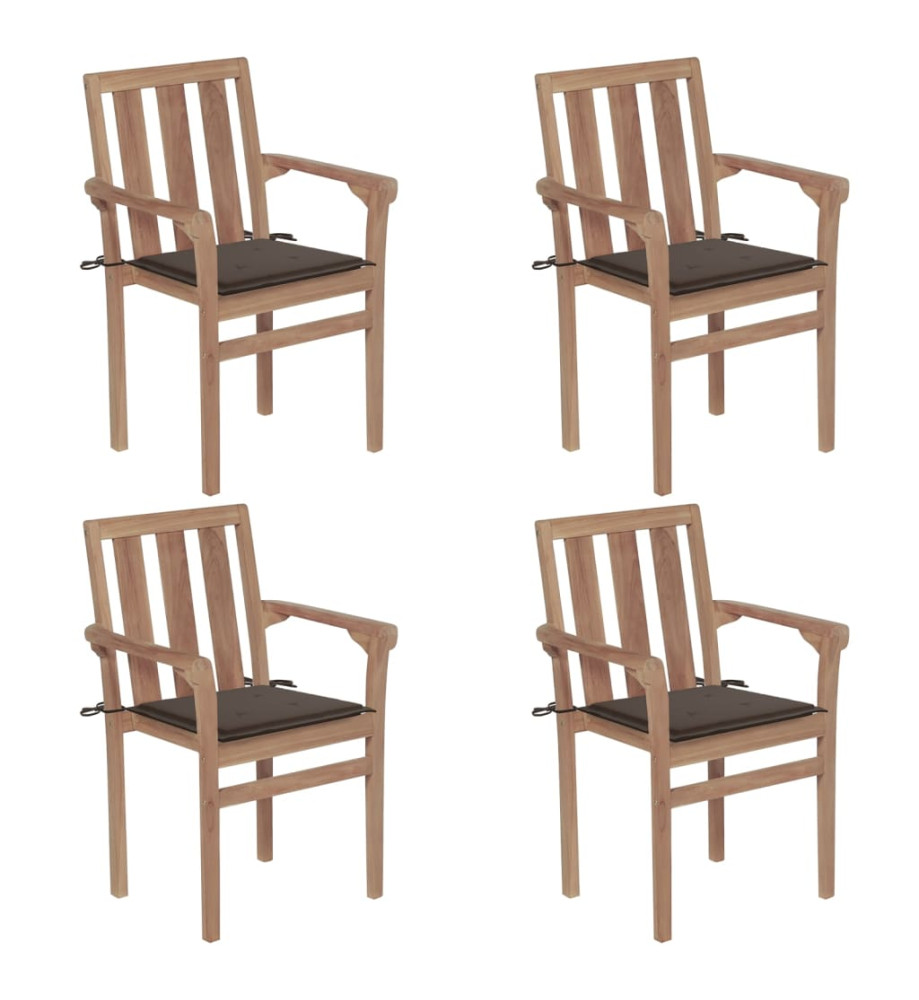Chaises de jardin empilables avec coussins 4 pcs Teck solide Chaises de jardin empilables avec coussins 4 pcs Teck solide