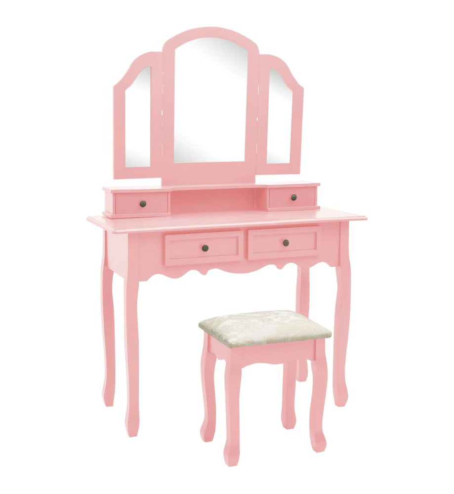 Ensemble de coiffeuse et tabouret Rose 100x40x146 cm Paulownia