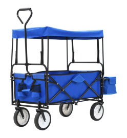 Chariot à main pliable avec toit Acier Bleu