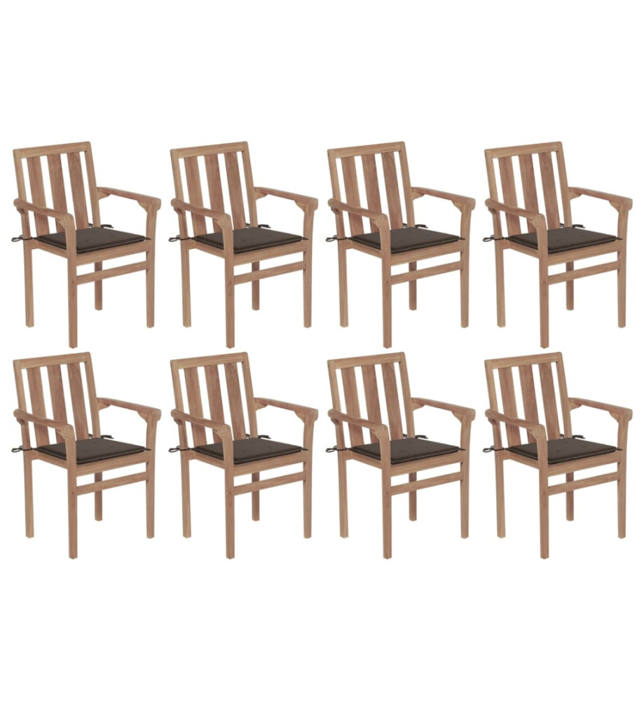 Chaises de jardin empilables avec coussins 8 pcs Teck solide Chaises de jardin empilables avec coussins 8 pcs Teck solide