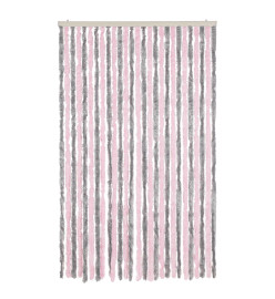 Rideau anti-mouches gris argenté et rose 118x220 cm chenille