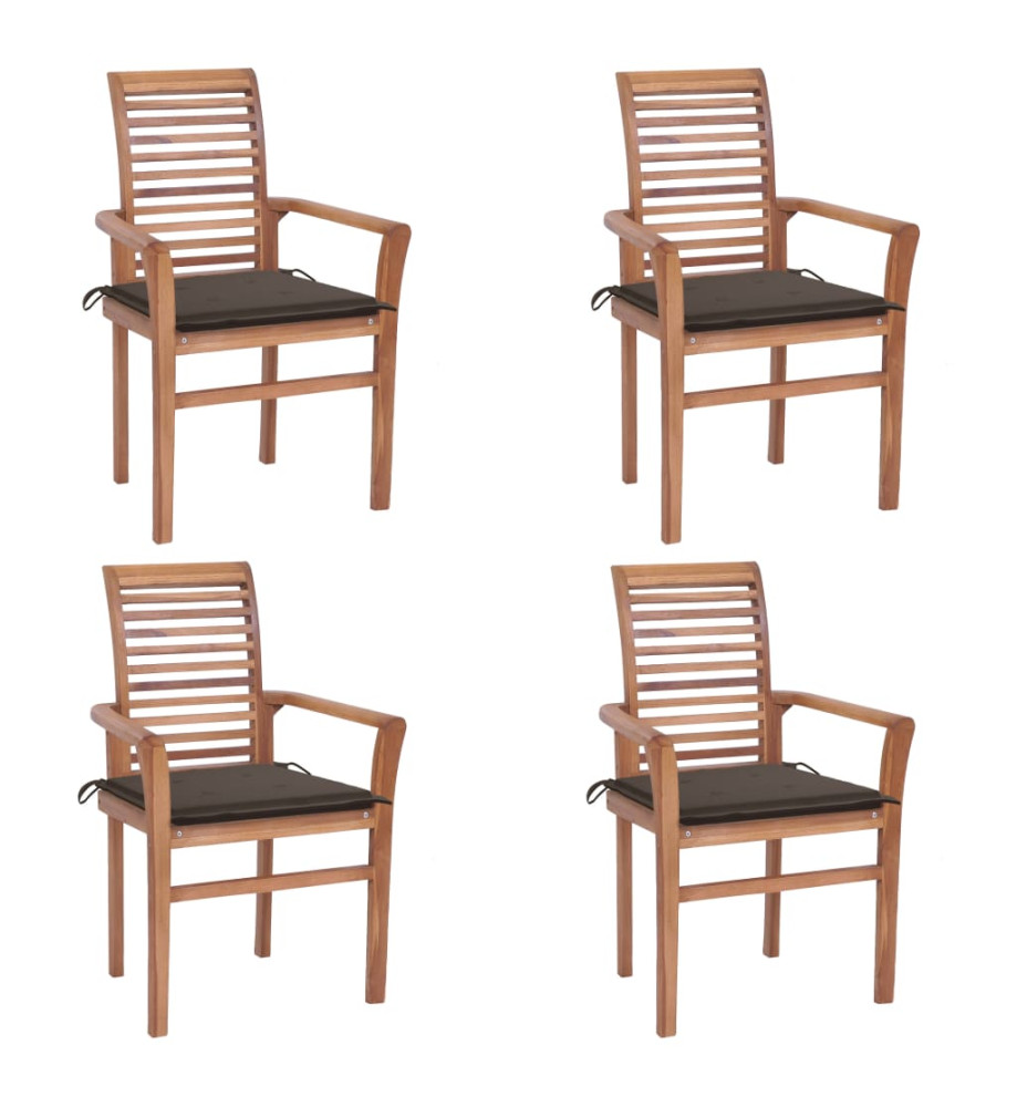 Chaises à dîner 4 pcs avec coussins taupe Bois de teck solide Chaises à dîner 4 pcs avec coussins taupe Bois de teck solide