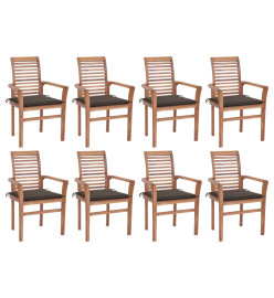Chaises à dîner 8 pcs avec coussins taupe Bois de teck solide