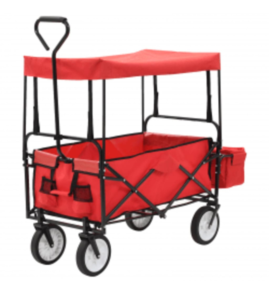 Chariot à main pliable avec toit Acier Rouge