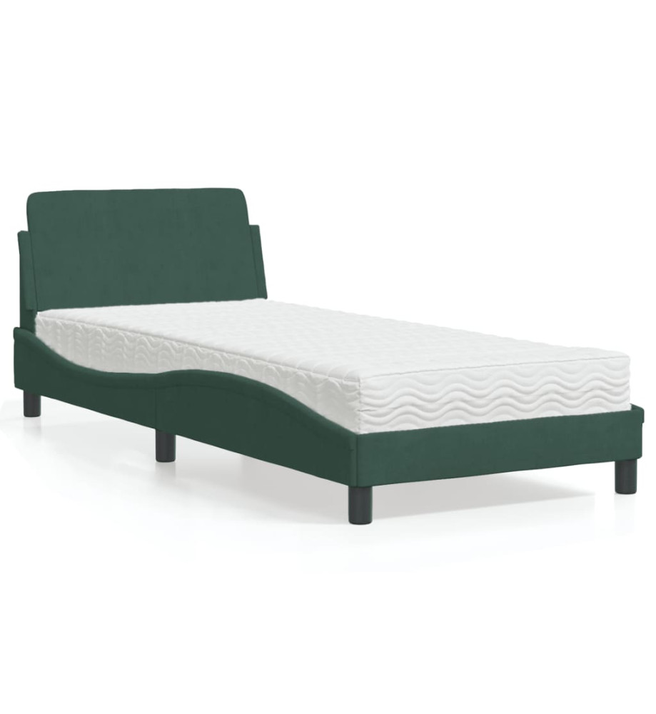 Lit avec matelas vert foncé 90x190 cm velours Lit avec matelas vert foncé 90x190 cm velours