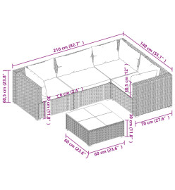 Salon de jardin 5 pcs avec coussins résine tressée gris