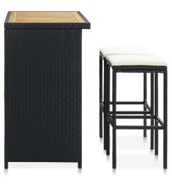 Ensemble de bar 3 pcs Résine tressée Noir