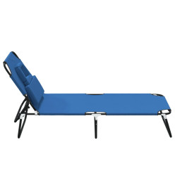 Chaise longue pliante bleu tissu oxford acier enduit de poudre