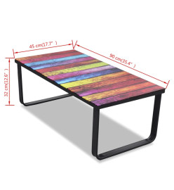 Table basse avec impression d'arc-en-ciel Dessus en verre