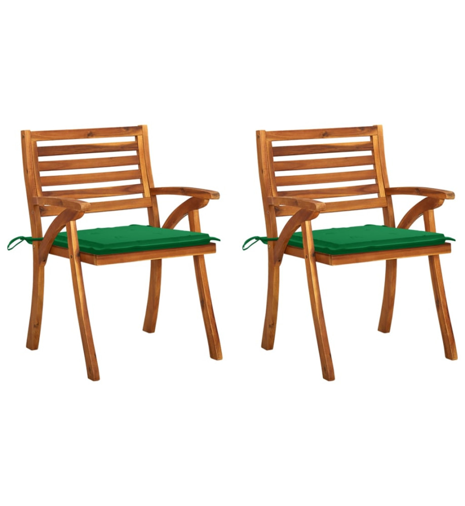 Chaises à dîner de jardin avec coussins 2 pcs Acacia massif