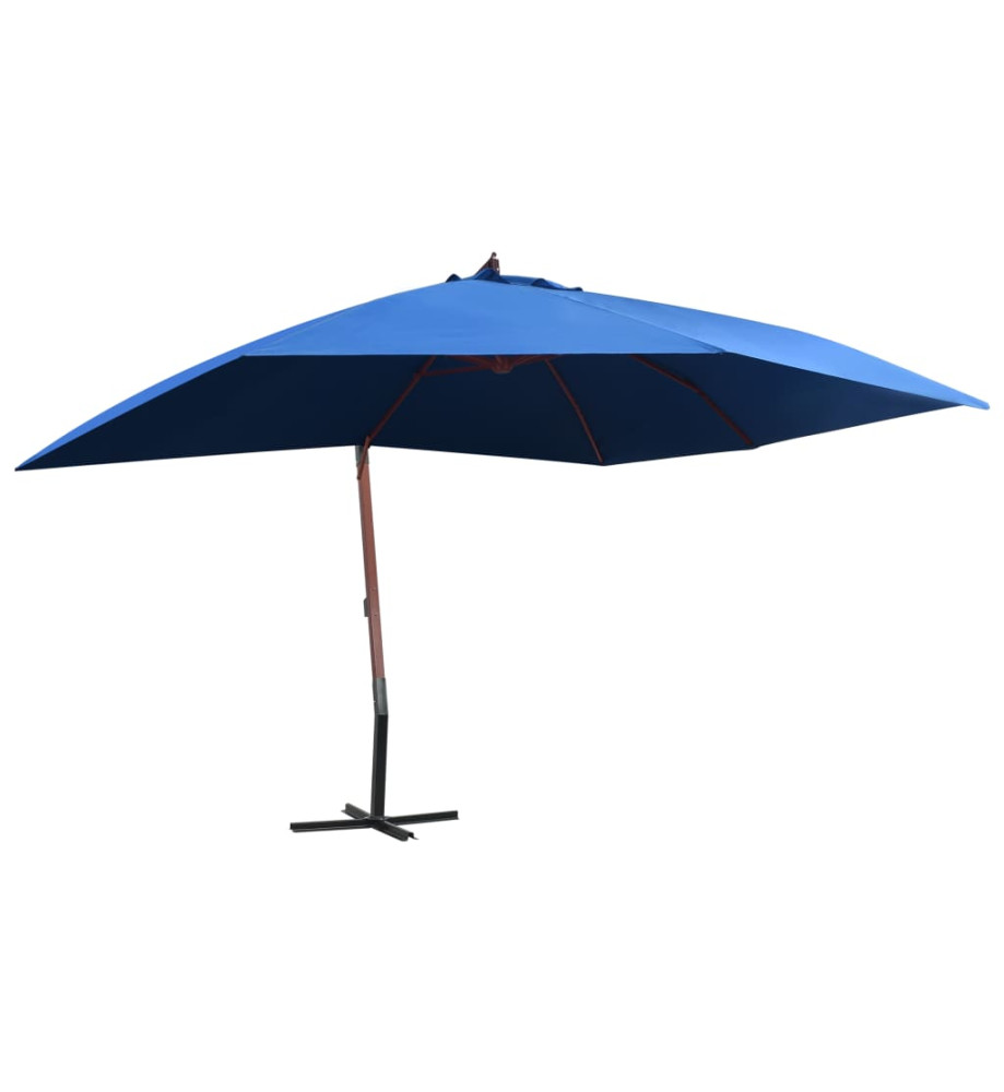 Parasol suspendu avec mât en bois 400x300 cm Bleu