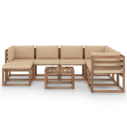 Salon de jardin 8 pcs avec coussins Beige