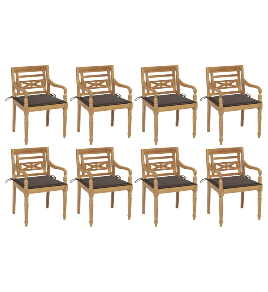 Chaises Batavia avec coussins 8 pcs Bois de teck solide Chaises Batavia avec coussins 8 pcs Bois de teck solide