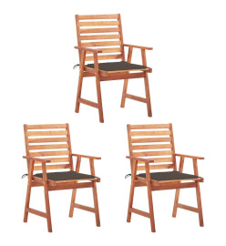 Chaises à dîner d'extérieur 3 pcs avec coussins Acacia massif