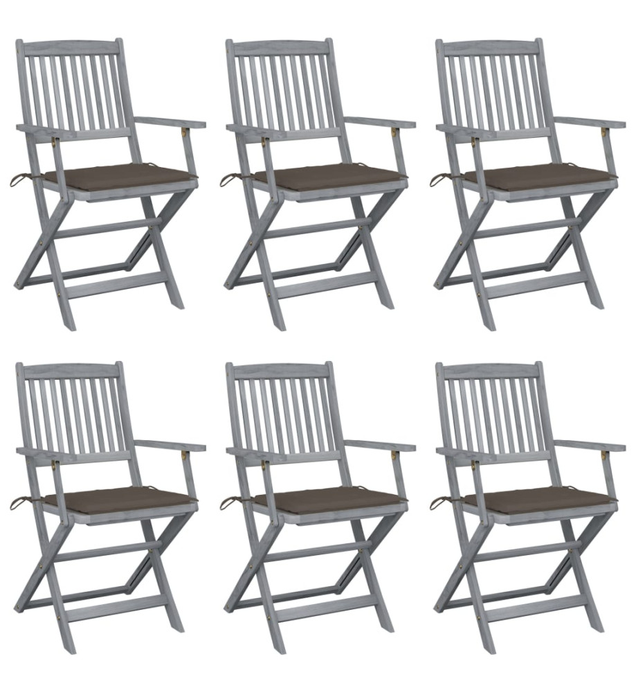 Chaises pliables d'extérieur 6 pcs avec coussins Bois d'acacia Chaises pliables d'extérieur 6 pcs avec coussins Bois d'acacia
