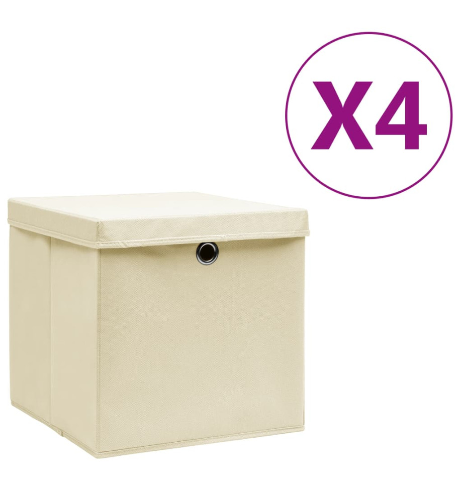 Boîtes de rangement avec couvercles 4 pcs 28x28x28 cm Crème