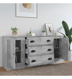 Buffets 3 pcs gris béton bois d'ingénierie