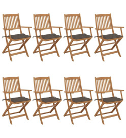 Chaises pliables de jardin 8 pcs avec coussins Bois d'acacia