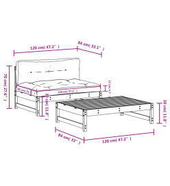 Salon de jardin 2 pcs avec coussins bois massif