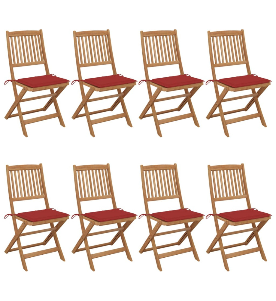 Chaises pliables de jardin 8 pcs avec coussins Bois d'acacia