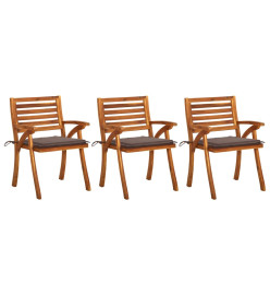 Chaises à dîner de jardin avec coussins 3 pcs Acacia massif