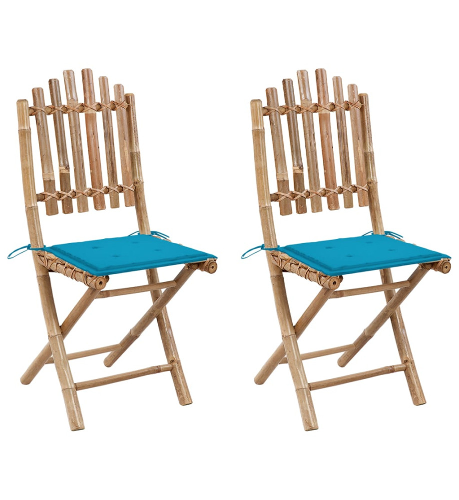 Chaises pliables de jardin 2 pcs avec coussins Bambou Chaises pliables de jardin 2 pcs avec coussins Bambou