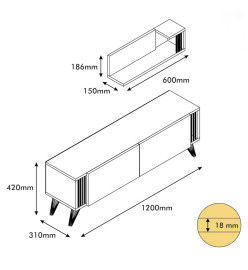 Homemania Meuble TV Nicol 120x31x42 cm Anthracite