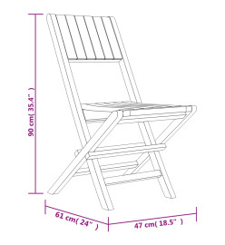 Chaises de jardin pliantes 2 pcs 47x61x90 cm bois massif teck