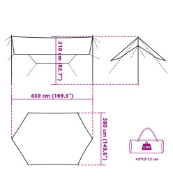 Bâche de camping vert 430x380x210 cm imperméable