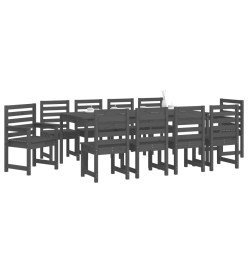 Ensemble à dîner de jardin 11 pcs gris bois massif de pin