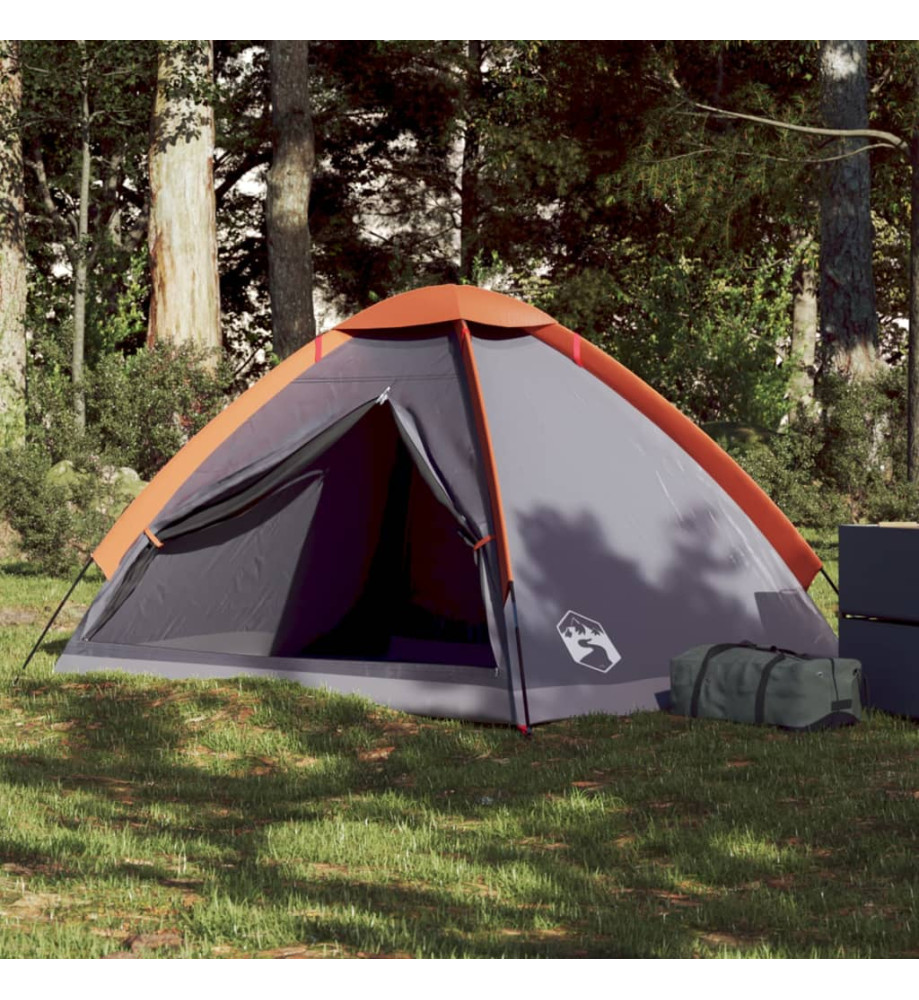 Tente de camping à dôme 2 personnes gris et orange imperméable