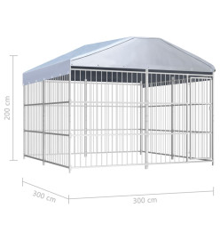 Chenil d'extérieur avec toit pour chiens 300 x 300 x 200 cm