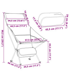 Chaise de camping pliables lot de 2 noir tissu oxford aluminium