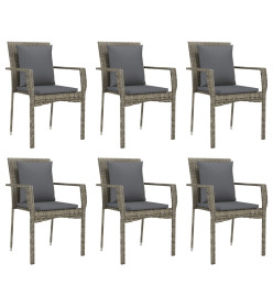 Mobilier à dîner de jardin et coussins 7 pcs gris rotin