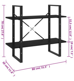 Bibliothèque à 2 niveaux Noir 80x30x70 cm Bois de pin massif