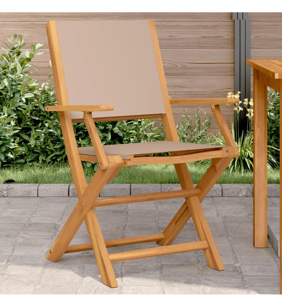 Chaises de jardin lot de 2 taupe bois d'acacia massif et tissu Chaises de jardin lot de 2 taupe bois d'acacia massif et tissu